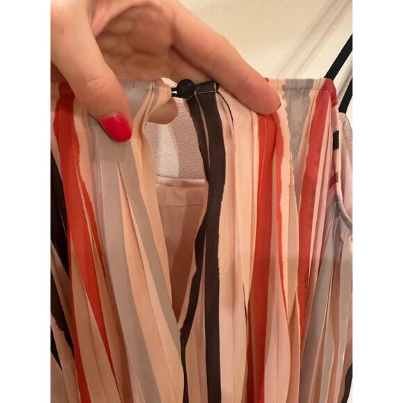 ASOS Multicolor Pleated Spaghetti Strap Button Closure Belted Lined Midi Dress - Picture 6 of 11